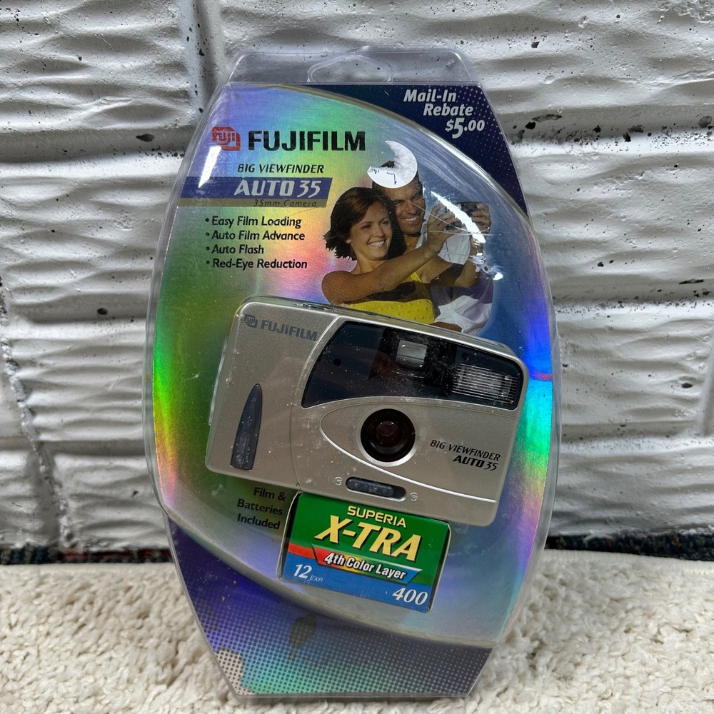Fujifilm Auto 35 Camera Silver 35mm Film Point and Shoot Big Viewfinder New